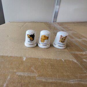 3 Collectible Bone China Dog Breeds Thimbles Doberman, Irish Setter, German shep